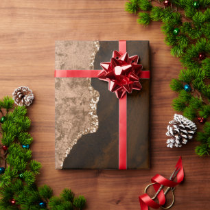 Chic Brown Rose Gold Glitter Agate Custom Monogram Wrapping Paper