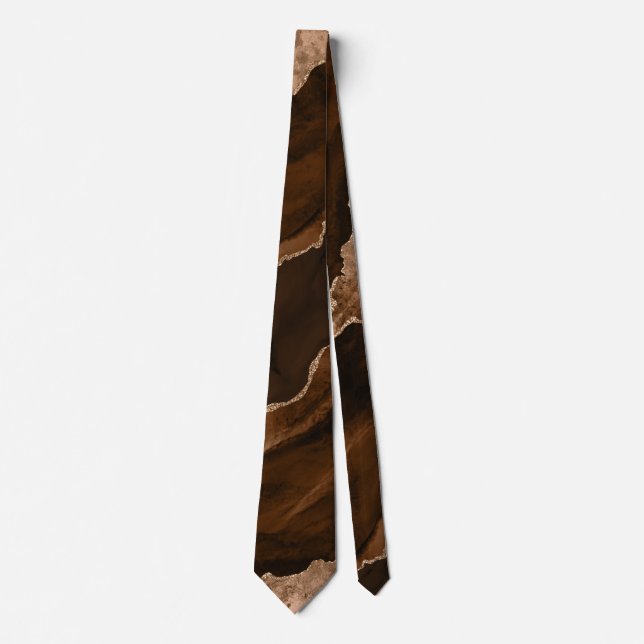 Chic Brown Rose Gold Glitter Agate Marble Wedding Tie (Front)