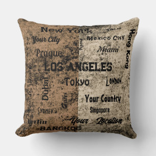 chic brown rustic mega cities of the world cushion