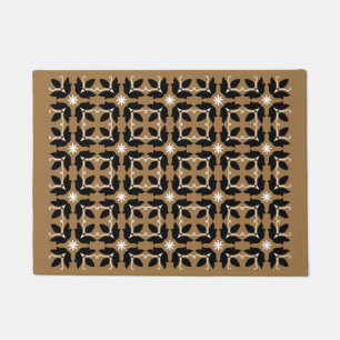 Chic Brown Tile Flowers Pattern Small Door Mat