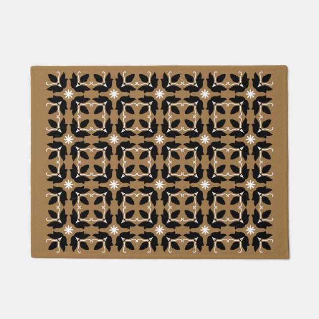 Chic Brown Tile Flowers Pattern Small Door Mat (Front)