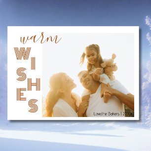 Chic Brown Warm Wishes Two Beach Family Photo  Holiday Card