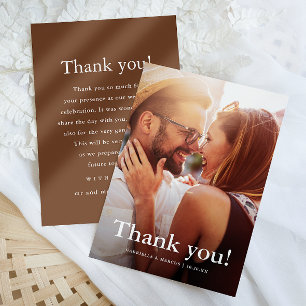 Chic Brown Wedding Photo Thank You Message  Card