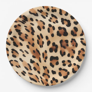 Chic Brown White Leopard Print Paper Plate