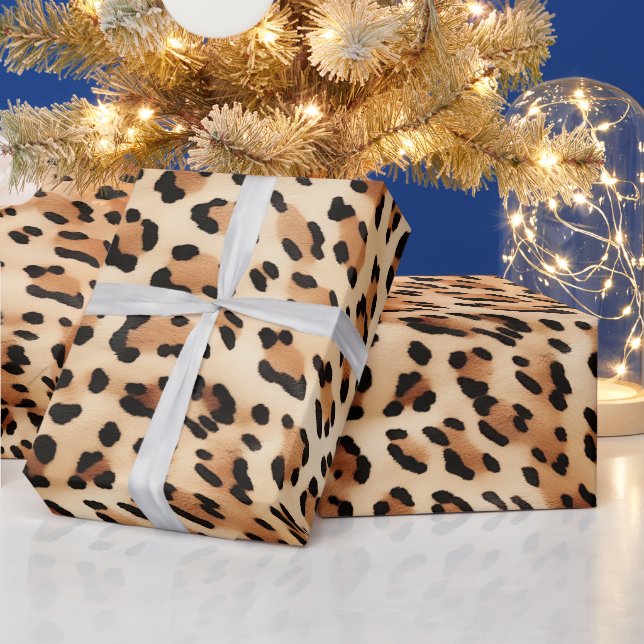 Chic Brown White Leopard Print Wrapping Paper (Holidays)