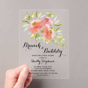 Chic Brunch and Bubbly Floral Bridal Shower Acrylic Invitations