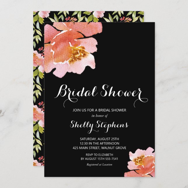 Chic Brunch and Bubbly Floral Invitations (Front/Back)