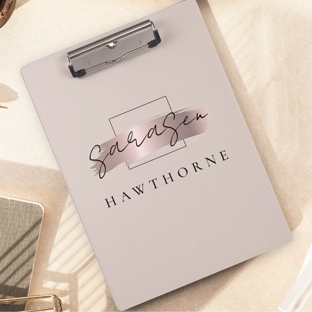 Chic Brush Stroke Faux Rose Gold Elegant Monogram Clipboard (Creator Uploaded)
