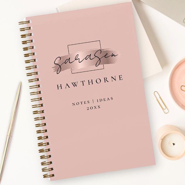 Chic Brush Stroke Faux Rose Gold Elegant Monogram Notebook (Creator Uploaded)