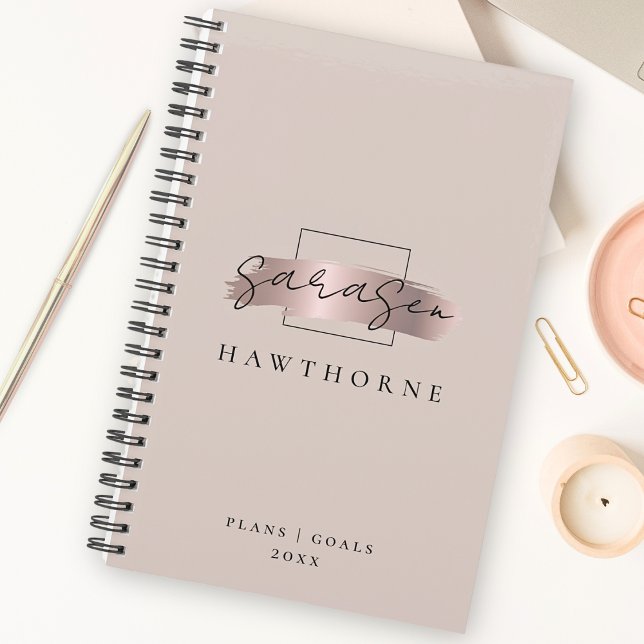 Chic Brush Stroke Faux Rose Gold Elegant Monogram Planner (Creator Uploaded)