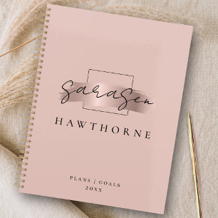 Chic Brush Stroke Faux Rose Gold Elegant Monogram Planner