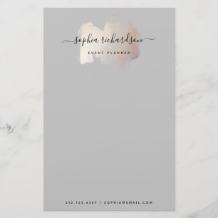 Chic Brush Stroke Faux Rose Gold on Grey Stationery