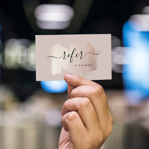 Chic Brush Stroke Faux Rose Gold on Neutral Rose Referral Card