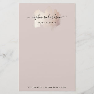 Chic Brush Stroke Faux Rose Gold on Neutral Rose Stationery