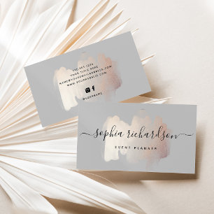 Chic Brush Stroke Faux Rose Gold on Soft Grey Business Card