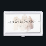 Chic Brush Stroke | Faux Rose Gold on White Business Card Holder<br><div class="desc">This elegant business card holder features a faux rose gold,  trendy brush stroke on a white background colour. Your name appears in trendy handwritten script typography.</div>