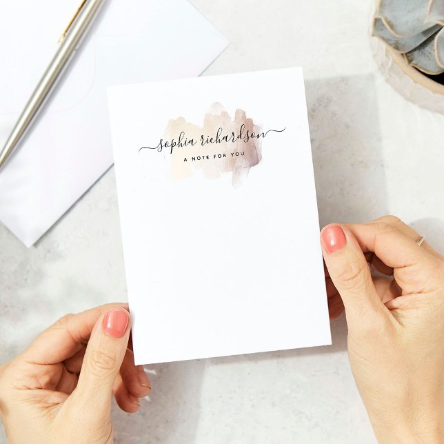 Chic Brush Stroke | Faux Rose Gold on White Card (A glam, faux rose gold look note card with your name in black script)
