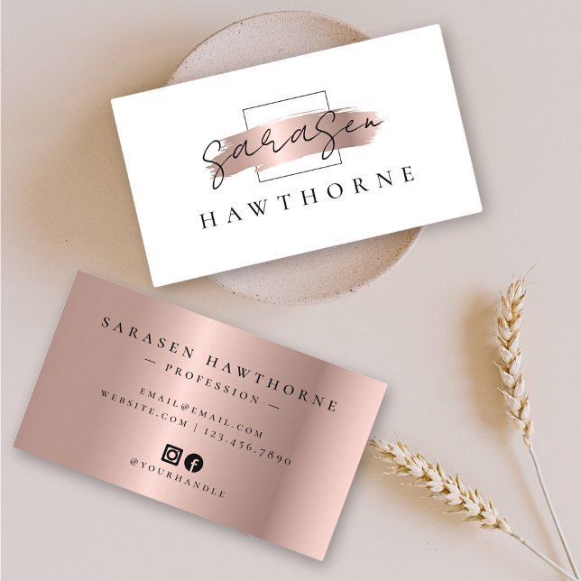 Chic Brush Stroke Faux Rose Gold Social Media Icon Business Card (Creator Uploaded)