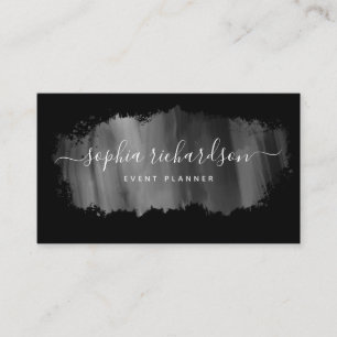 Chic Brush Stroke   Faux Silver on Black Business Card