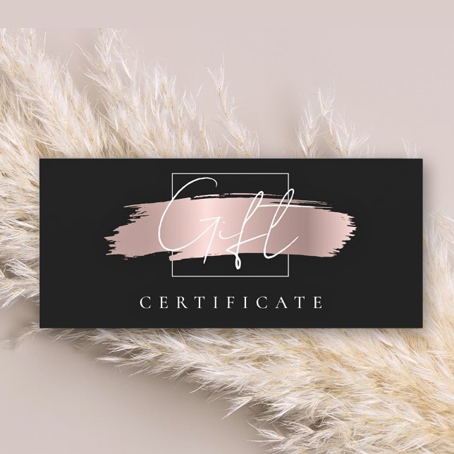 Chic Brush Stroke Rose Gold Black Gift Certificate (Creator Uploaded)