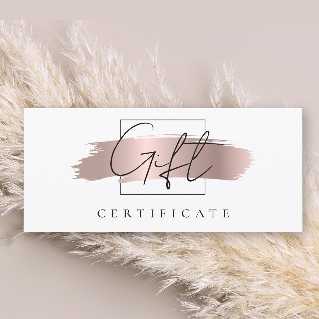 Chic Brush Stroke Rose Gold Gift Certificate Card (Creator Uploaded)