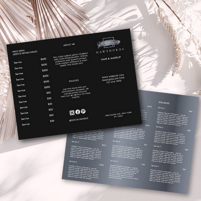 Chic Brush Stroke Salon Price List Services Menu (Creator Uploaded)