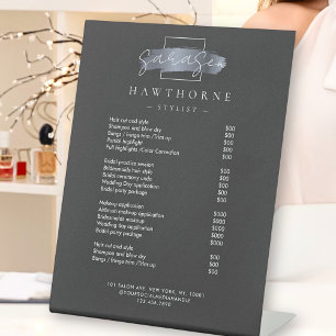 Chic Brush Stroke Salon Price List Services Modern Pedestal Sign