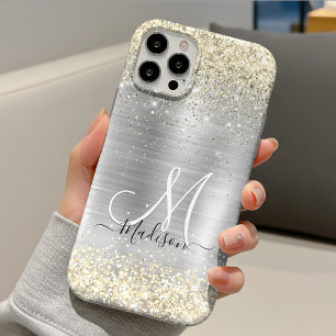 Chic brushed metal silver gold faux glitter Case-Mate iPhone case