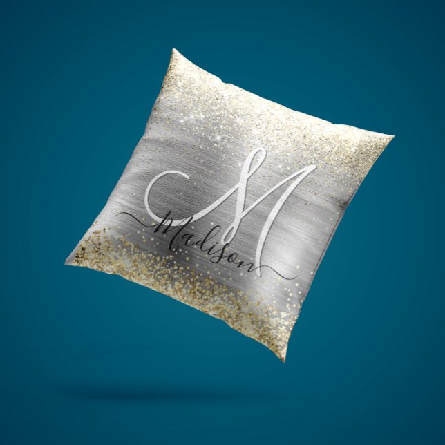 Chic brushed metal silver gold faux glitter cushion (Creator Uploaded)