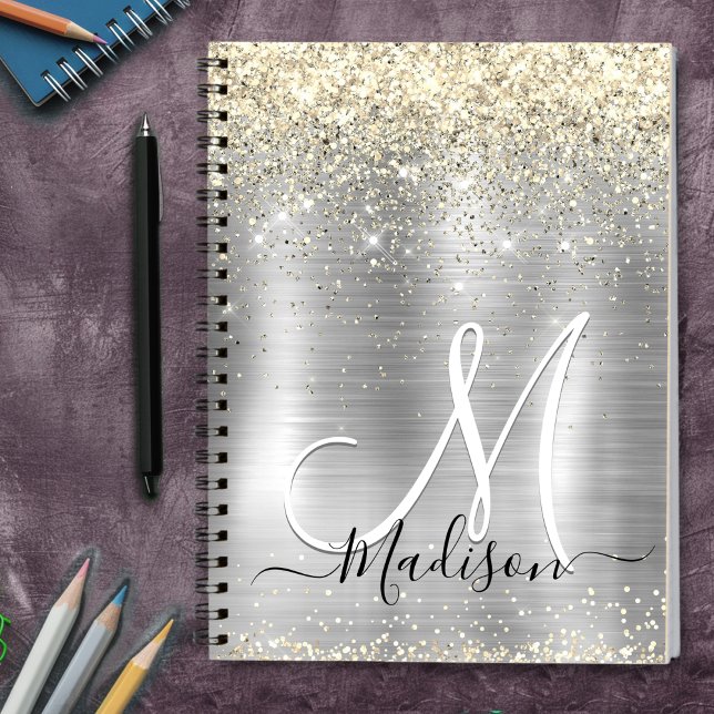 Chic brushed metal silver gold faux glitter notebook (Creator Uploaded)