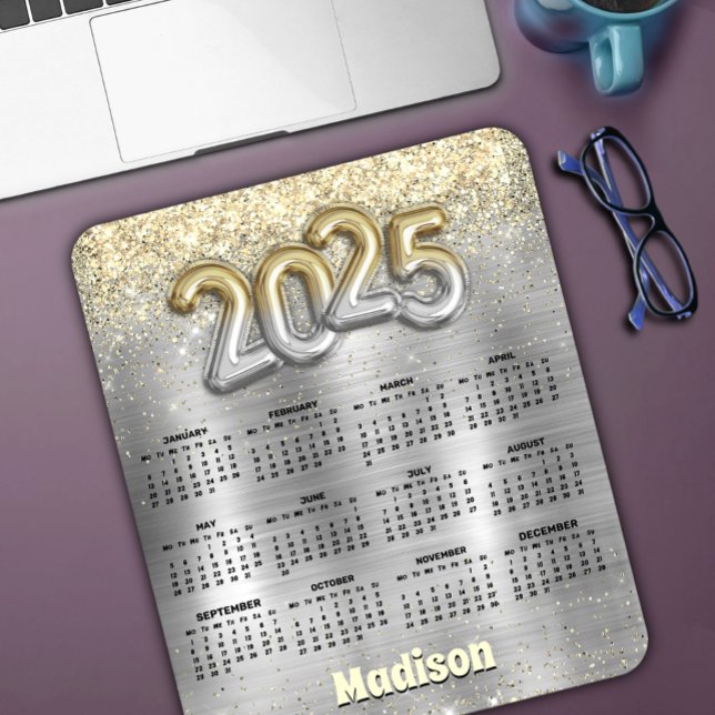 Chic brushed silver gold glitter 2025 calendar  mouse pad (Creator Uploaded)