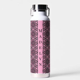Chic Bubblegum Pink & Black Geometric Pattern Water Bottle
