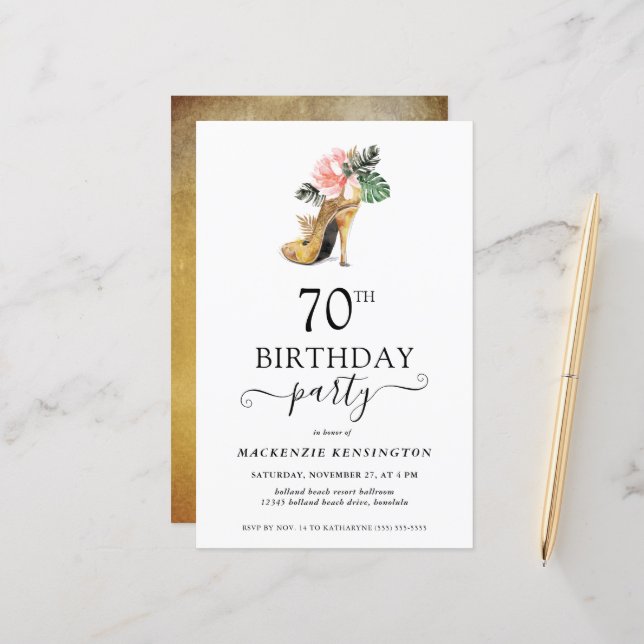 Chic Budget Floral Gold High Heels 70th Birthday (Front/Back In Situ)