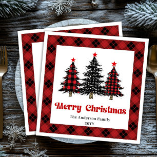Chic Buffalo Plaid Tree Christmas Napkins