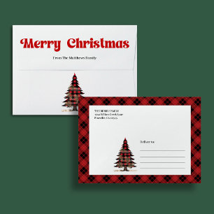 Chic buffalo plaid tree envelope for Christmas