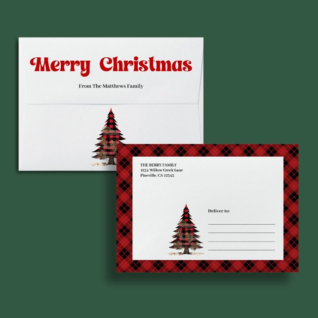 Chic buffalo plaid tree envelope for Christmas  (Chic buffalo plaid tree envelope for Christmas mail)