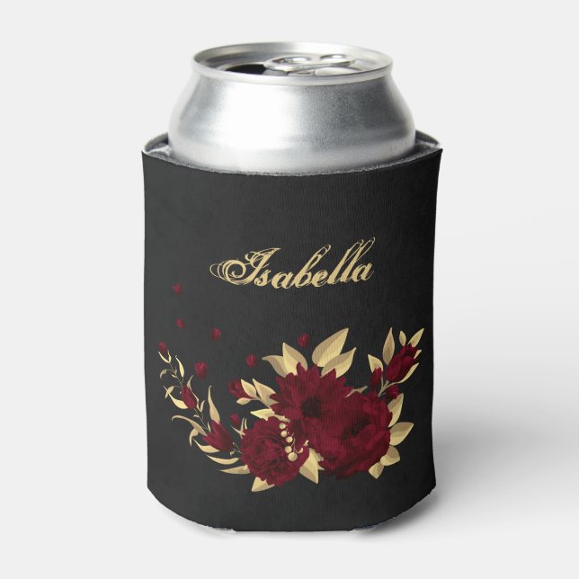 Chic burgundy and gold black can cooler (Can Front)