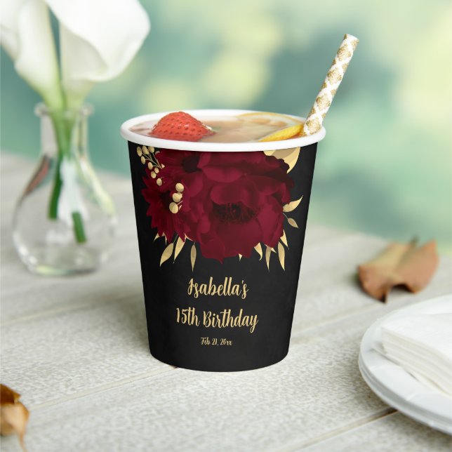 Chic burgundy and gold black  paper cups (Insitu)