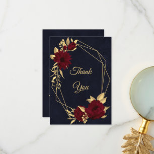 Chic burgundy and gold black thank you card