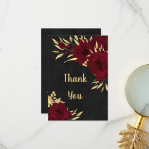 Chic burgundy and gold black thank you card