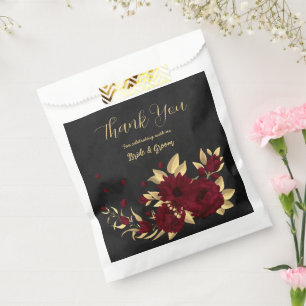Chic burgundy and gold black wedding favour bags