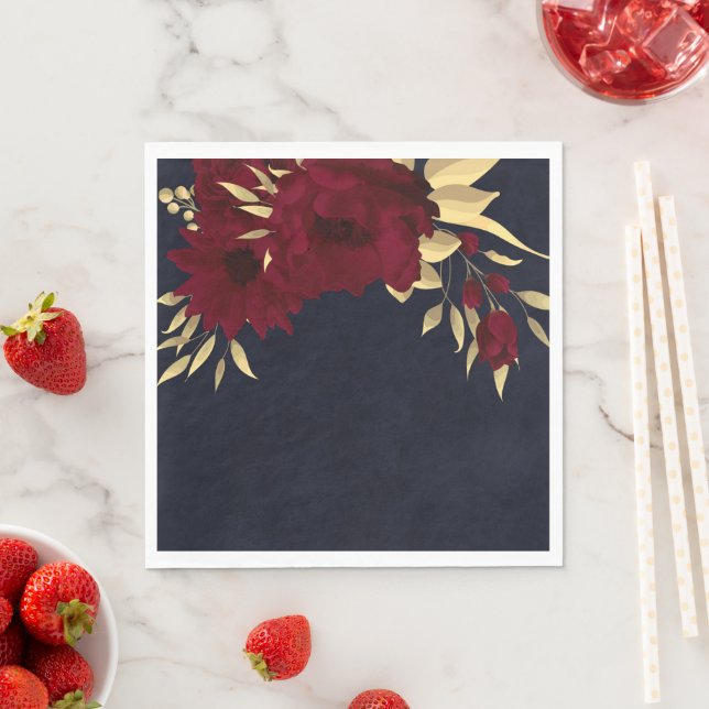 Chic burgundy and gold navy blue napkin (Insitu)