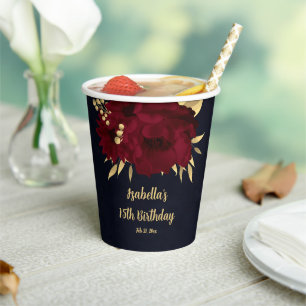 Chic burgundy and gold navy paper cups