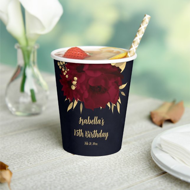 Chic burgundy and gold navy paper cups (Insitu)