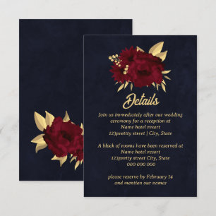 Chic burgundy and gold navy wedding enclosure card