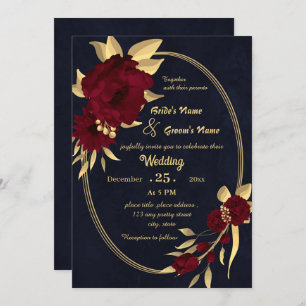 Chic burgundy and gold navy wedding invitation