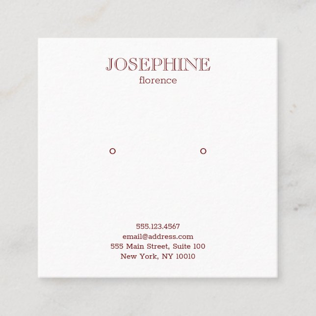Chic Burgundy and White Stud Earring Square Business Card (Front)