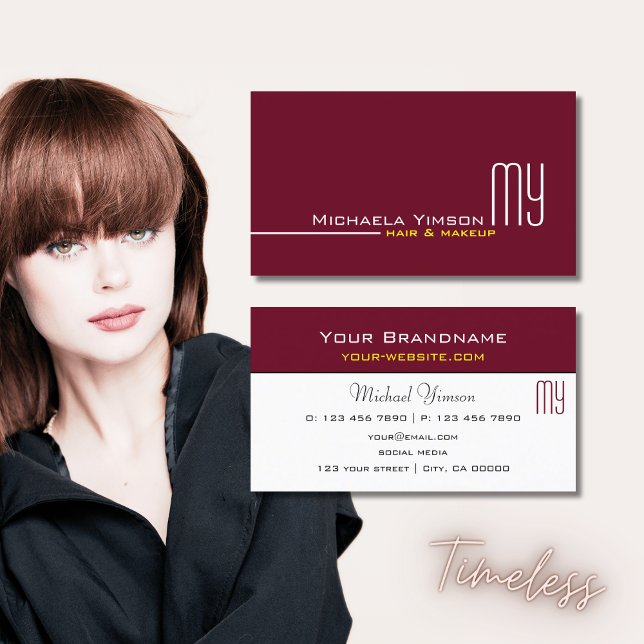 Chic Burgundy and White with Monogram Professional Business Card (Creator Uploaded)