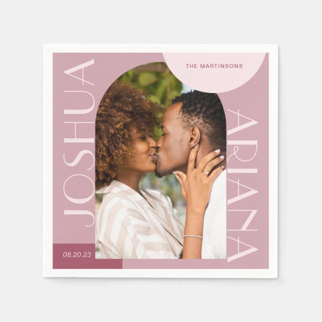 Chic Burgundy Arch Photo Wedding Napkin (Front)