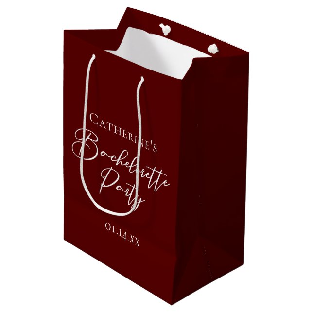 Chic Burgundy Bachelorette Party Personalized Medium Gift Bag (Front Angled)